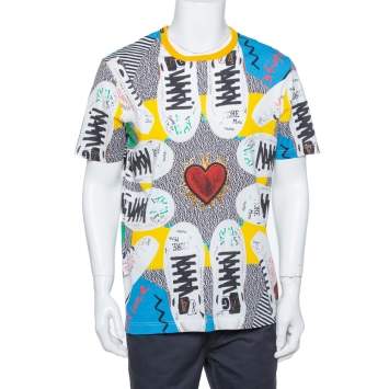 Pre Owned Dolce & Gabbana Multicolor Cotton Sacred heart Sneaker Print Roundneck T-Shirt 3XL 