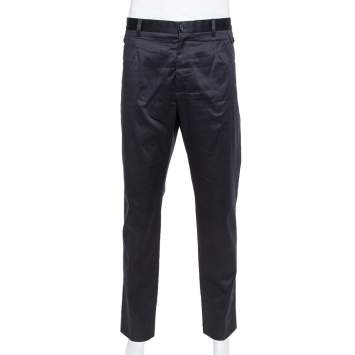 Pre Owned Dolce & Gabbana Navy Blue Coated Cotton Classic Trousers 4XL