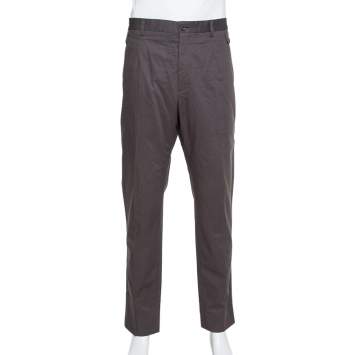 Pre Owned Dolce & Gabbana Grey Coated Cotton Classic Trousers 4XL