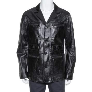 Pre Owned Dolce & Gabbana Black Leather Long Jacket XL