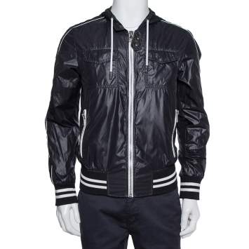 Pre Owned Dolce & Gabbana Black Synthetic Zip Front Hooded Jacket M