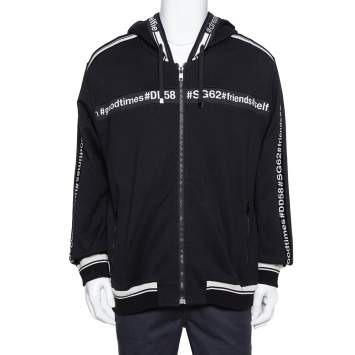 Pre Owned Dolce & Gabbana Black Knit Good Times Trim Detail Hooded Sweatshirt XL