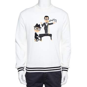 Pre Owned Dolce & Gabbana White Knit Stefano & Domenico Piano Player Applique Sweatshirt S