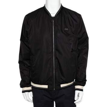 Pre Owned Dolce & Gabbana Black Synthetic Contrast Trim Detail Bomber Jacket XXL