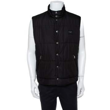 Pre Owned Dolce & Gabbana Black Synthetic Button Front Sleeveless Puffer Vest XXL