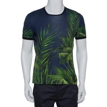 Pre Owned Dolce & Gabbana Navy Blue Jungle Printed Crewneck T-Shirt S