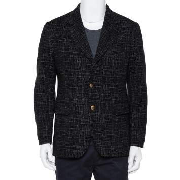 Pre Owned Dolce & Gabbana Black Abstract Printed Wool Button Front Tailored Blazer L