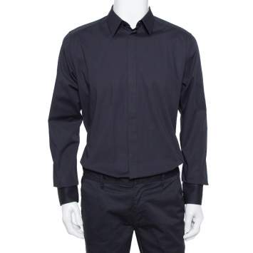 Pre Owned Dolce & Gabbana Black Stretch Cotton Gold Fit Long Sleeve Shirt XL