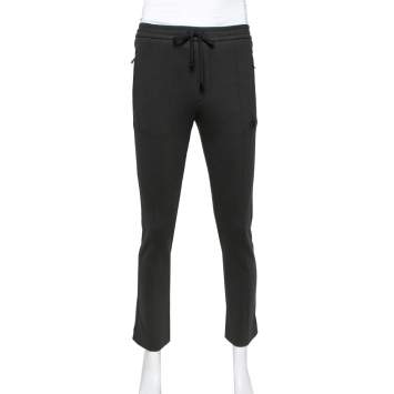 Pre Owned Dolce & Gabbana Dark Green Knit Contrast Trim Detail Track Pants M