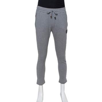 Pre Owned Dolce & Gabbana Grey Cotton Logo Embellished Track Pants M