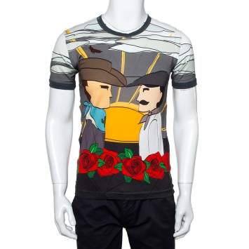 Pre Owned Dolce & Gabbana Grey Printed Cotton Crewneck T-Shirt S