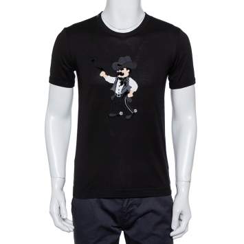 Pre Owned Dolce & Gabbana Black Cotton Lone Cowboy Applique Crewneck T-Shirt XS