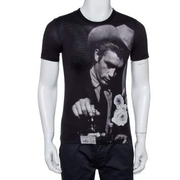 مملوكة مسبقًا Dolce & Gabbana Black Cotton James Dean Printed Crewneck T-Shirt XS
