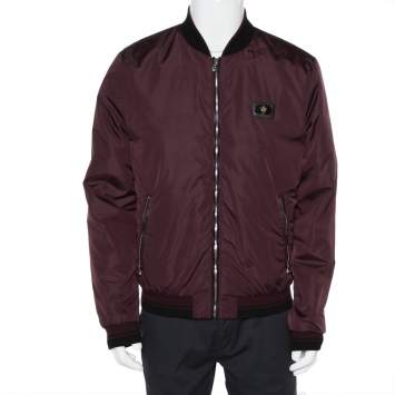 Pre Owned Dolce & Gabbana Burgundy Synthetic Zipper Front Bomber Jacket XL