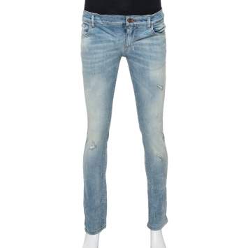Pre Owned Dolce & Gabbana Blue Faded Denim Distressed Classic Jeans S