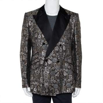 Pre Owned Dolce & Gabbana Metallic Lurex Jacquard Double Breasted Sicilia Blazer 3XL