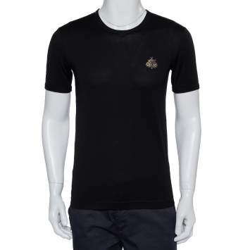 Pre Owned Dolce & Gabbana Black Cotton Embellished Crewneck T-Shirt S