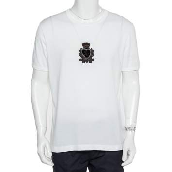 Pre Owned Dolce & Gabbana White Cotton DG Stamp Crewneck T-Shirt XL