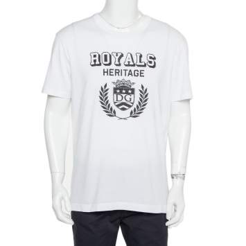 Pre Owned Dolce & Gabbana White Cotton Royals Heritage Print Crewneck T-Shirt L