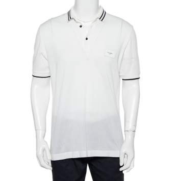 Pre Owned Dolce & Gabbana White Cotton Logo Plaque Detail Polo T-Shirt L
