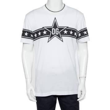 Pre Owned Dolce & Gabbana White Cotton DG Stars Millennials Crewneck T-Shirt M