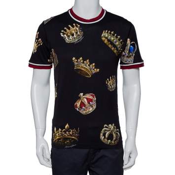 Pre Owned Dolce & Gabbana Black Crown Print Cotton Short Sleeve T-Shirt XL