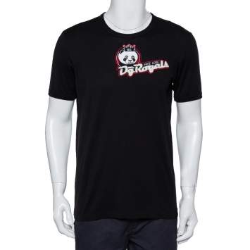 Pre Owned Dolce & Gabbana Black DG Royals Patch Cotton Crewneck T-Shirt XL