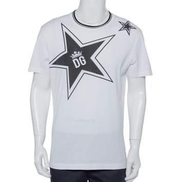 Pre Owned Dolce & Gabbana White Cotton DG Star Millennials Crewneck T-Shirt L