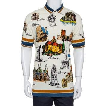 Pre Owned Dolce & Gabbana Multicolor Italy Tour Print Polo T-Shirt XL