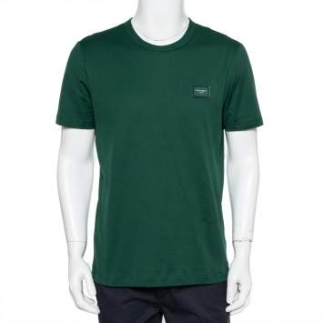Pre Owned Dolce & Gabbana Green Logo Patch Cotton Crewneck T-Shirt L