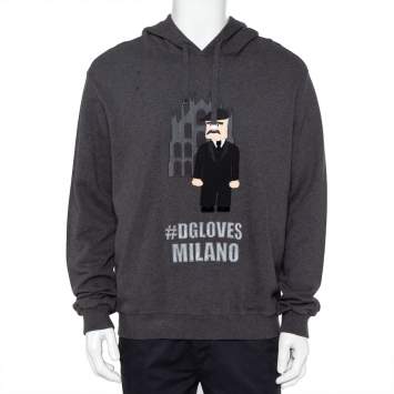 Pre Owned Dolce & Gabbana Grey Patchwork Detail Hooded Sweatshirt XXL