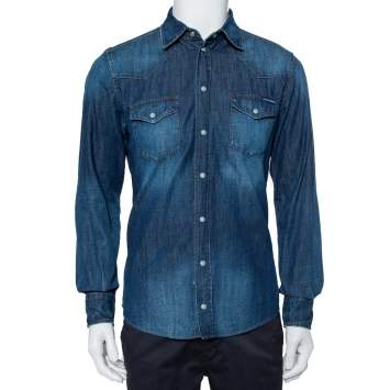 Pre Owned Dolce & Gabbana Blue Lightweight Denim Button Front Shirt L
