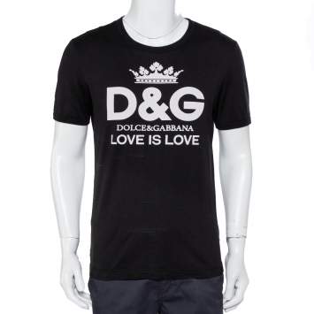 Pre Owned Dolce & Gabbana Black Logo Printed Cotton Crewneck T-Shirt S