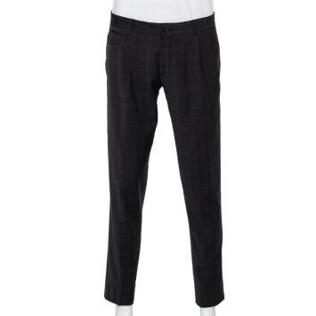 Pre Owned Dolce & Gabbana Charcoal Grey Checkered Wool Tapered Leg Pants L