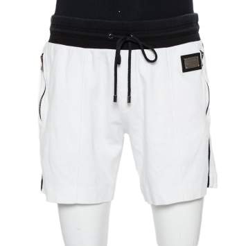Pre Owned Dolce & Gabbana White Cotton Contrast Waist Detail Shorts XL