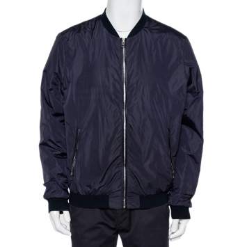 Pre Owned Dolce & Gabbana Navy Blue Synthetic Zip Front Bomber Jacket XXL 