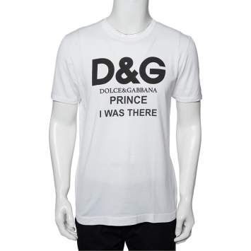 Pre Owned Dolce & Gabbana White Logo Printed Cotton Crewneck T-Shirt M