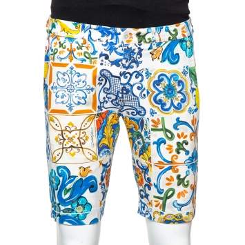 Pre Owned Dolce & Gabbana Multicolor Siciliano Printed Cotton Fitted Shorts M