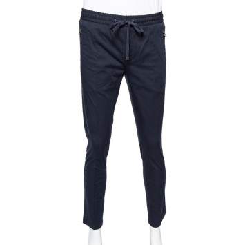 مملوكة مسبقًا Dolce & Gabbana Navy Blue Cotton Track Pants S