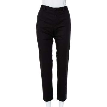 Pre Owned Dolce & Gabbana Black Cotton Contrast Logo Tape Detail Pants M