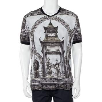 Pre Owned Dolce & Gabbana Grey Abstract Printed Cotton Crewneck T-Shirt 3XL
