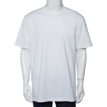Pre Owned Dolce & Gabbana White Logo Embossed Cotton Crewneck T-Shirt 5XL 