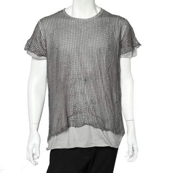 Pre Owned Dolce & Gabbana Grey Cotton & Linen Mesh Overlay Detail Crewneck T-Shirt XXL