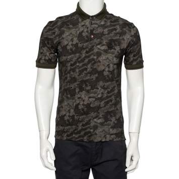 Pre Owned Dolce & Gabbana Green Pixel Camouflage Printed Cotton Pique Polo T-Shirt M