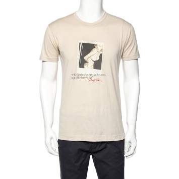 Pre Owned Dolce & Gabbana Beige Cotton Marilyn Monroe Printed Crewneck T-Shirt M
