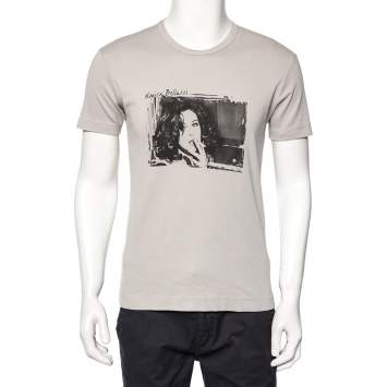 Pre Owned Dolce & Gabbana Grey Monica Bellucci Printed Cotton Crewneck T-Shirt M