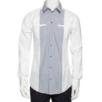 Pre Owned Dolce & Gabbana White Cotton Contrast Paneled Button Front Shirt M