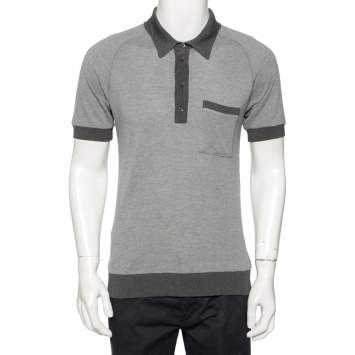Pre Owned Dolce & Gabbana Grey Cotton Knit Contrast Trim Polo T-Shirt XL
