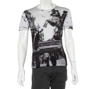 Pre Owned Dolce & Gabbana Monochrome Giuseppe Leone Printed Crewneck T-Shirt S