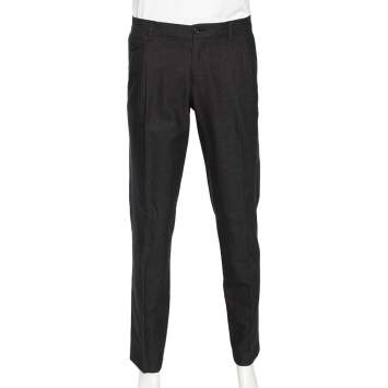 Pre Owned Dolce & Gabbana Black Cotton Micro Dotted Pants L